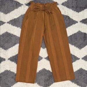Sienna Sky Brown with black Stripes paper bag waist capri Pants size xs